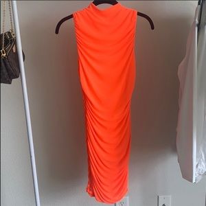 Neon Oranges Ruched Fitted Dress